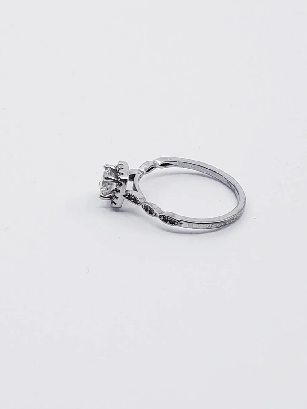 Vintage-Inspired Clear CZ Halo Engagement Ring Sz 7